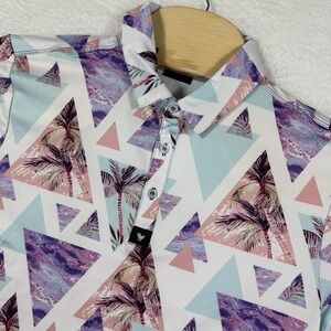 Bad‎ Birdie Polo Shirt Mens Small White Cali Performance Geometric UPF 50 Golf